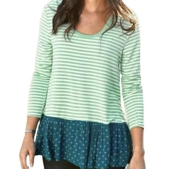 Matilda Jane Talk Tomorrow Stripe Dots Long Sleeve Peplum Top Large - Picture 1 of 5